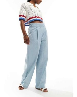 Pimkie Drawstring Paperbag Waist Wide Leg Trousers - Blue