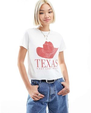 ASOS T-Shirt Mini Bianca Con Grafica "Texas" Con Cappello Da Cowboy - Bianco