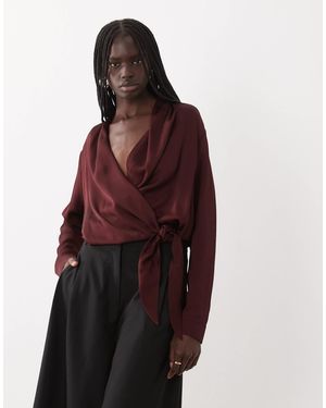 & Other Stories Satin Wrap Blouse - Red