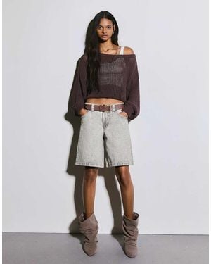 Bershka baggy Denim Shorts - Grey