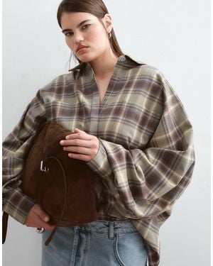 ARRANGE Curve Premium Structured Balloon Sleeve Shirt - Brown