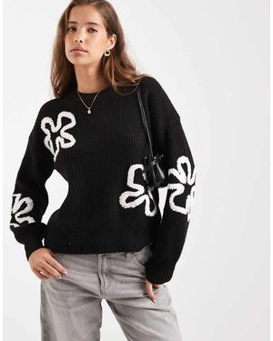 ONLY Jersey Monocromático Con Bordado De Flores De Punto De - Negro