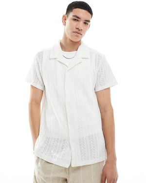 Brave Soul Open Knit Textured Short Sleeve Shirt - White