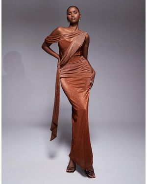 JLUXLABEL Celestina Shimmer Draped Corset Maxi Dress - Metallic