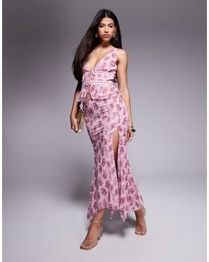 Princess Polly Chiffon Asymmetric Hem Maxi Skirt Co-Ord - Purple