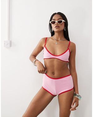 Collusion Braguitas De Bikini Rosas De Tejido De Rizo De -Rojo