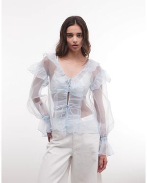 Monki – transparente, langärmlige bluse - Weiß