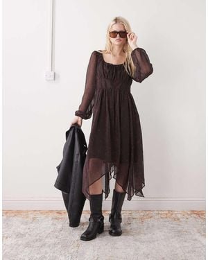 Reclaimed (vintage) Winter Prairie Midi-Jurk Met Asymmetrische Zoom - Naturel