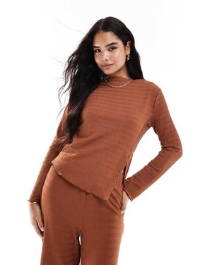 Vila Slash Neck Textured Long Sleeve Top Co-ord - Brown