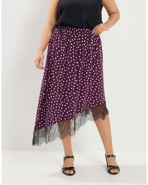 Yours Clothing Polka Dot Lace Asymmetric Hem Skirt - Purple