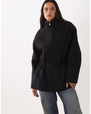 ASOS Formal Zip Front Cinched Waist Harrington Jacket With Wool - Black