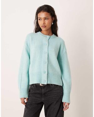 ASOS Boxy Crew Neck Cardigan With Side Split Detail - Blue