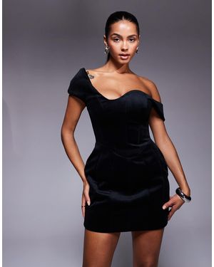 ASOS Robe courte velours avec encolure bardot à armature et hanches tulipe - Noir