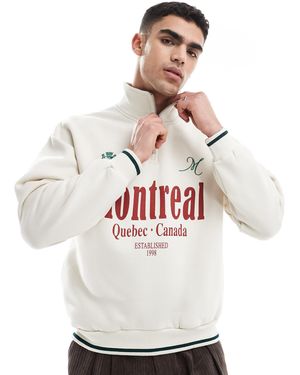 Bershka 1/4 Zip Montreal Printed Sweatshirt - Grey