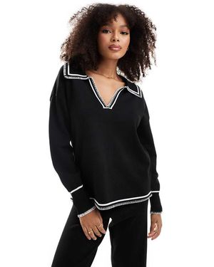 SNDY'S Maglione Lavorato Con Cuciture Bianche Sul Colletto - Nero