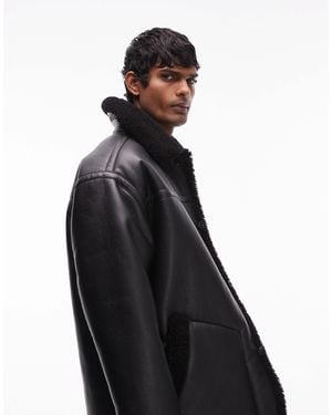 TOPMAN Faux Shearling Jacket With Shearling Collar - Black