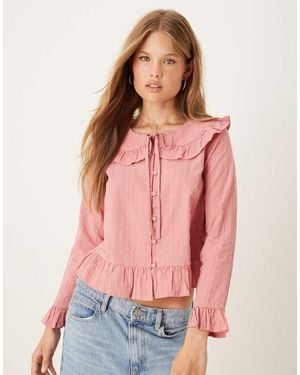 Nobody's Child Britney Ruffle Collar Blouse - Pink