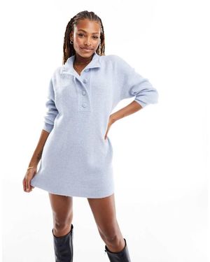 Pieces Half Placket Knitted Jumper Dress - Blue