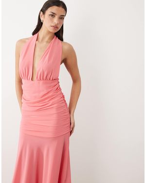 Gina Tricot Halterneck Dropped Waist Maxi Dress - Pink