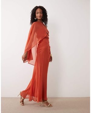 ASOS Vestido Largo Drapeado Asimétrico Con Manga Murciélago - Rojo