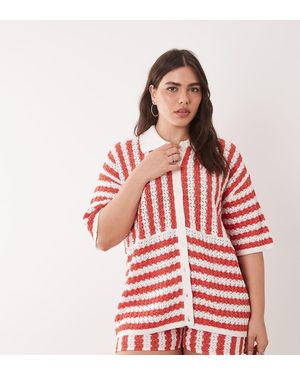 ASOS Asos Design Curve Slubby Striped Shirt - Red