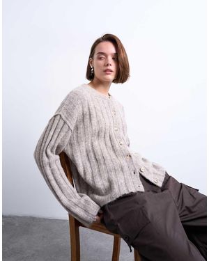 TOPSHOP Knit Wider Ribbed Cardigan - White