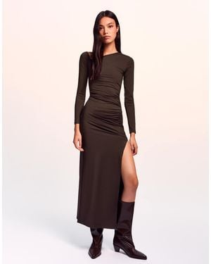 Bershka – asymmetrisches, langärmliges midikleid - Natur