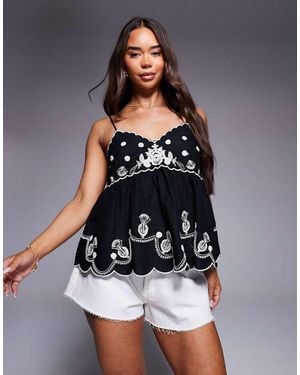 River Island Geborduurde Peplum Cami - Zwart