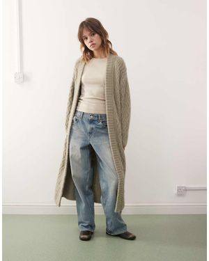 Monki Long Oversized Knitted Cardigan - Natural