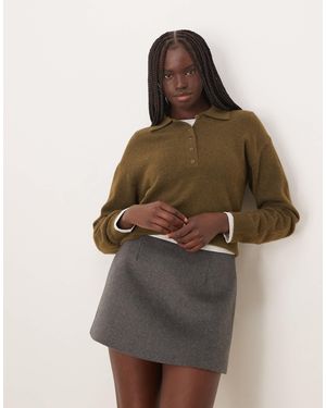 Mango Knitted Polo Top - Green