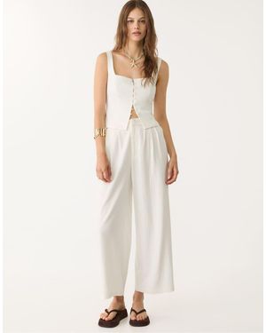 Stradivarius Linen Blend Darted Culottes - Natural