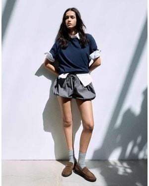 Bershka Balloon Poplin Skort - Blue