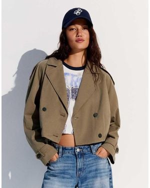 Bershka Trench Taglio Corto A Pieghe - Blu