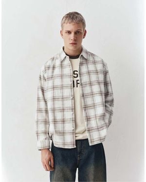 Pull&Bear Long Sleeve Check Shirt - Grey