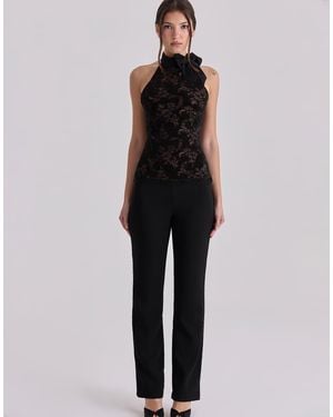 House Of Cb Natalya Lace High Neck Top With Detachable Bow - Black