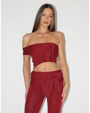 SIMMI Calista Bow Knit Off-Shoulder Top - Red