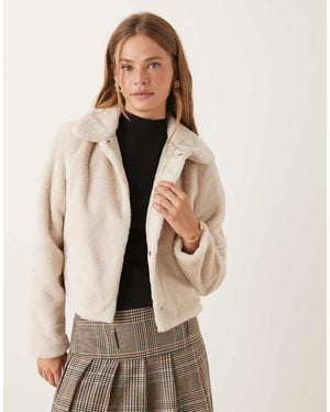 Jdy Faux Shearling Fur Cropped Jacket - Natural