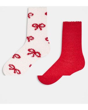 Lindex Pack De 2 Pares De Calcetines De Y Con Estampado De Lazos De Tejido Suave Y Cálido De - Rojo
