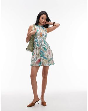& Other Stories Ruched Mini Dress With Frill Collar - Green