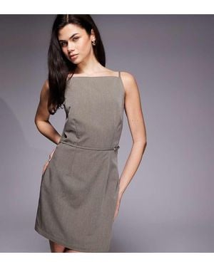 Kaiia Exclusive 90s Tailored Square Neck Open Back Belted Mini Dress - Grey