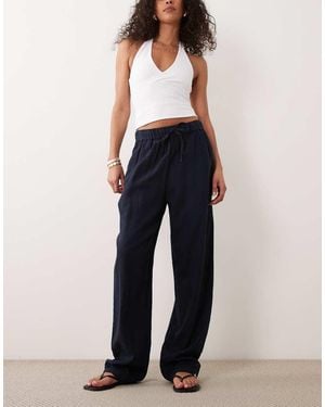 River Island Tapered Linen Trousers - Blue