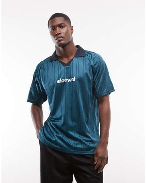 Element T-Shirt Da Calcio A Righe Blu Verde-Azzurro Con Colletto Stile Polo