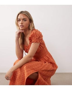 Miss Selfridge Broderie Milkmaid Maxi Dress - Orange