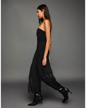 Bershka Asymmetric Lace Bandeau Tulle Midi Dress - Grey