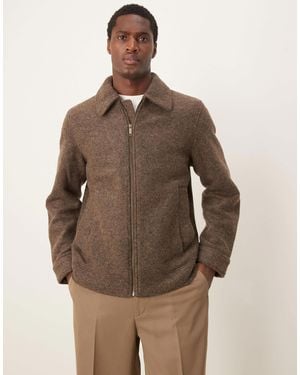 SELECTED Collar Wool Zip Up Jacket - Brown