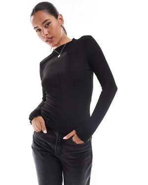 ONLY Lettuce Edge High Neck Ribbed Top - Black