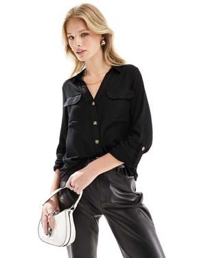 Vero Moda Button Down Shirt With Pocket Detail - Black