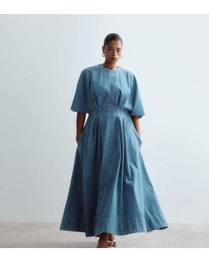 ARRANGE Curve Cinched Waist Denim Midi Dress - Blue