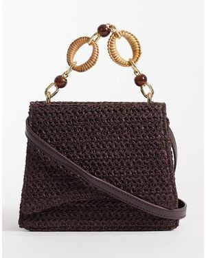 ASOS Sac en paille avec bandoulière amovible et poignée supérieure en résine - chocolat - Noir