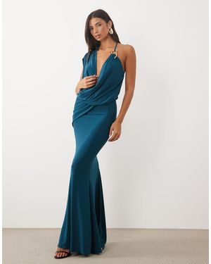 ASOS Jurk Met Blote Schouder, Gedrapeerd En Hardwaredetail - Blauw